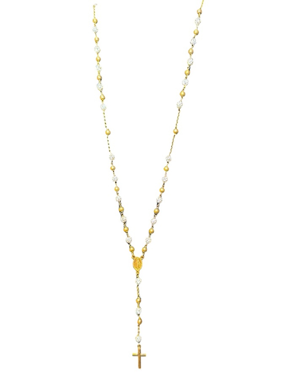 NWT Mia Fiore Gold & Crystal Italian Rosary Necklace with Cross Pendant